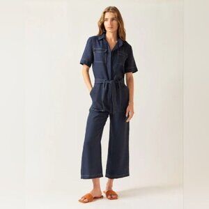 Casa Raki Oriana Jumpsuit Organic Linen Size M/6 Navy Blue BNWT